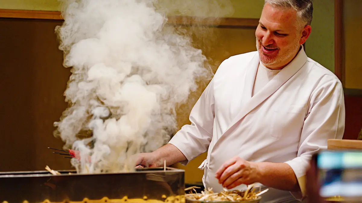 Chef preparing Japanese cuisine at Miura Beverly Hills, Beverly Hills sushi restaurant